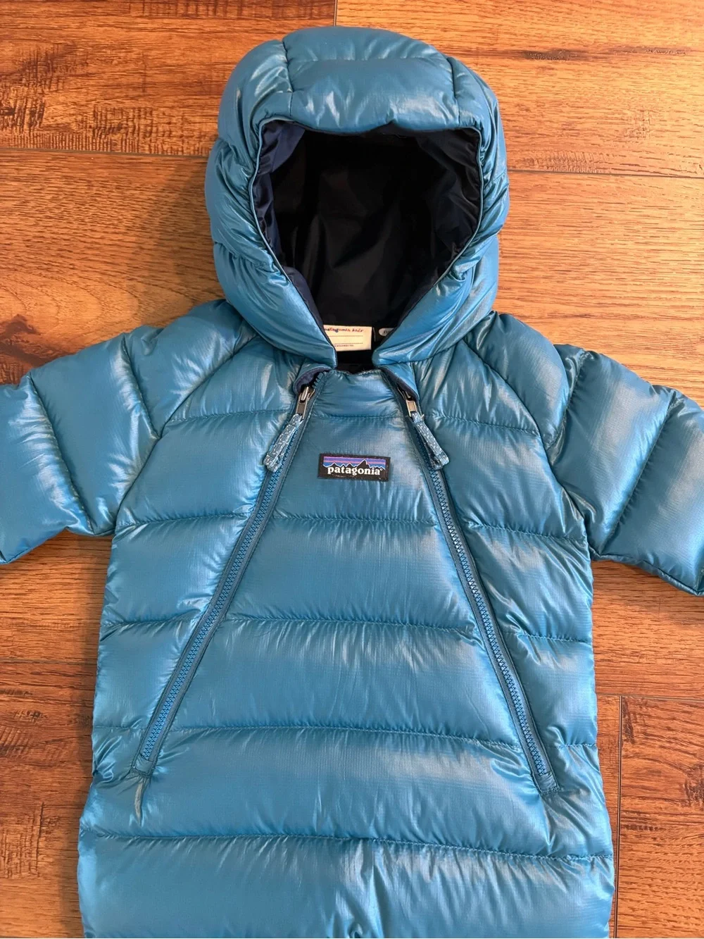 Patagonia Baby 3-6M Hi-Loft Down Bunting Snowsuit Blue Hooded